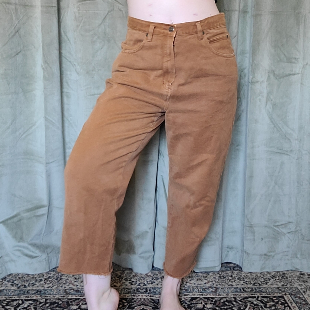 Vintage Mom Core Grunge Indie Alt Western Ankle Cropped Orange High Rise Jeans